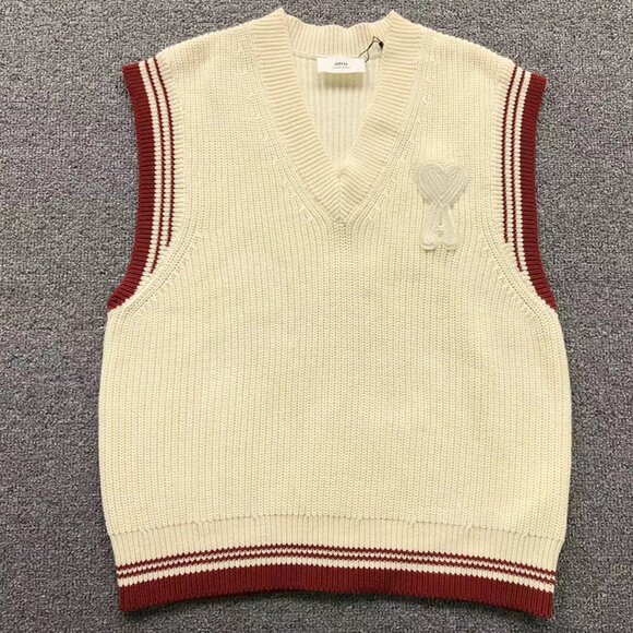 Ami Paris Natural Logo Rib Knit Wool Vest